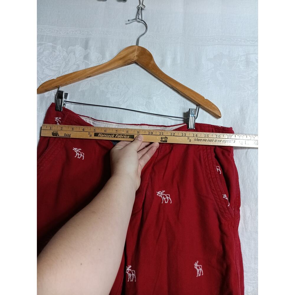 Abercrombie Fitch Vintage Pants Small Red AOP Embroidered Moose Wide Leg Lounge - Picture 8 of 16